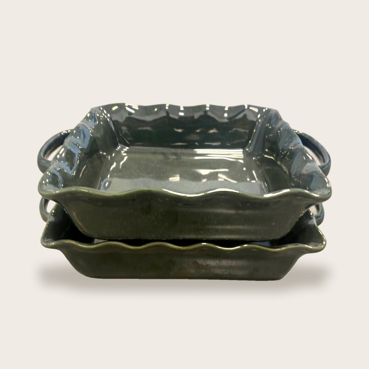 Conjunto de 2 Travessas de Forno Quadradas Mira – Verde Floresta Reativo