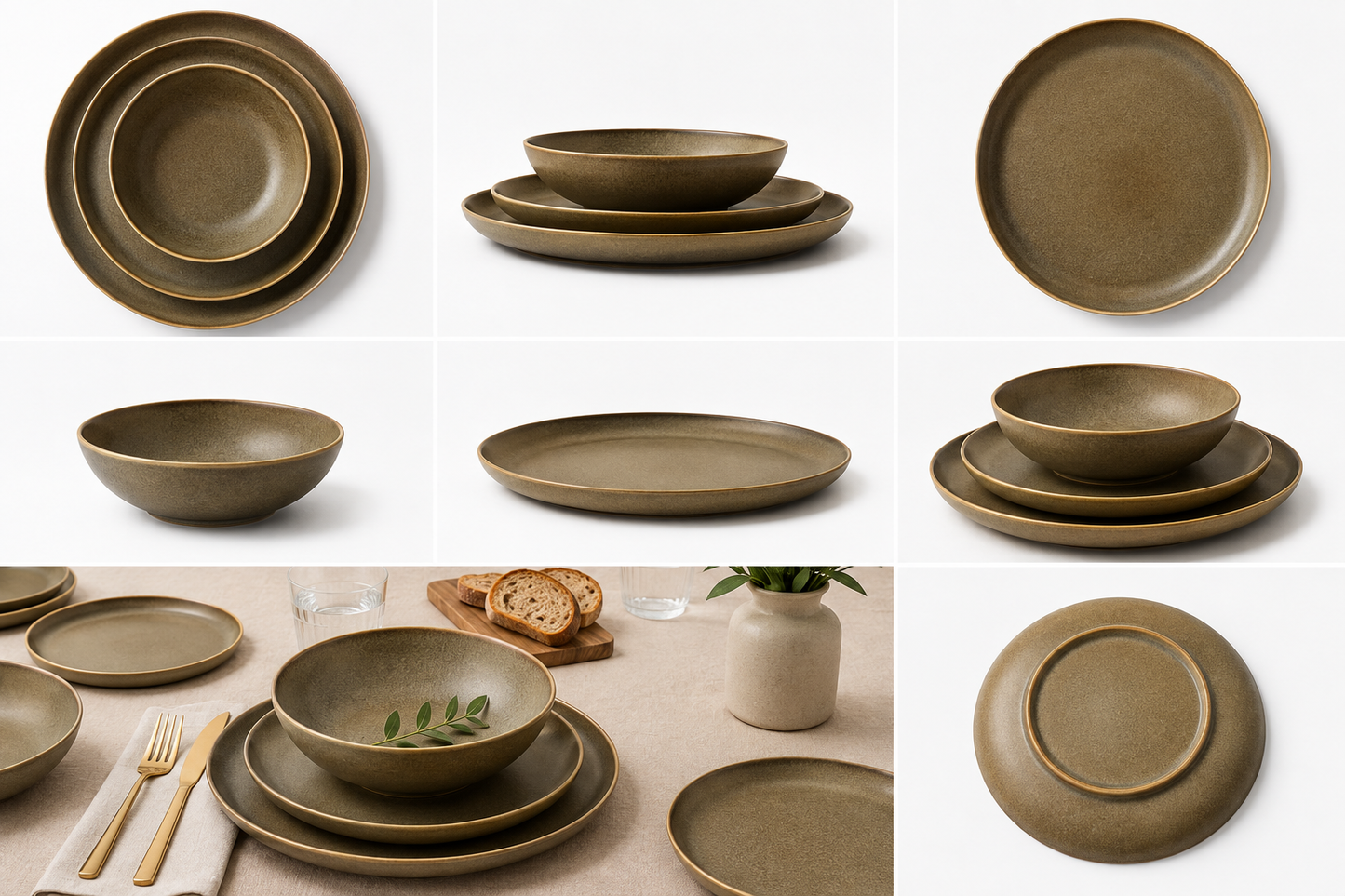 Silhouette Olive Green Dinnerware Set of 12