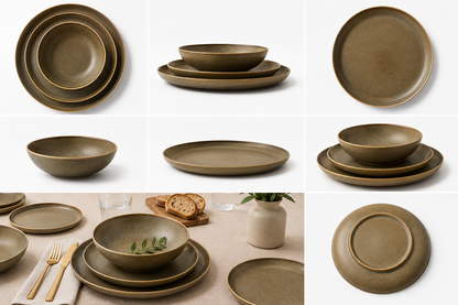 Silhouette Olive Green Dinnerware Set of 12