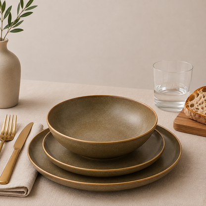 Silhouette Olive Green Dinnerware Set of 12