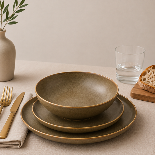 Silhouette Olive Green Dinnerware Set of 12