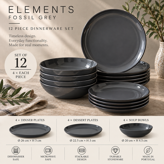 Elements Fossil Grey Dinnerware Set 12 Pieces