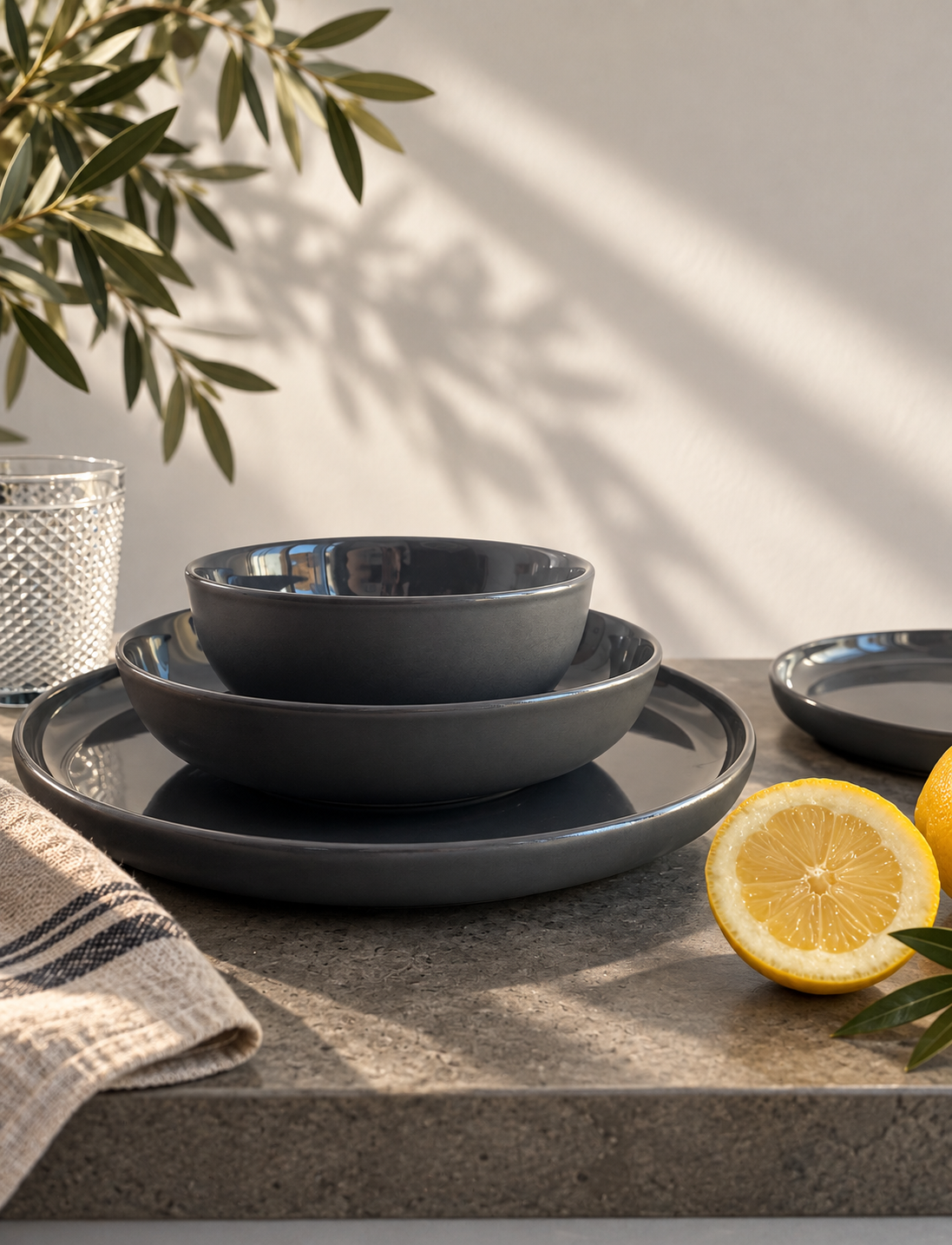Elements Fossil Grey Dinnerware Set 12 Pieces