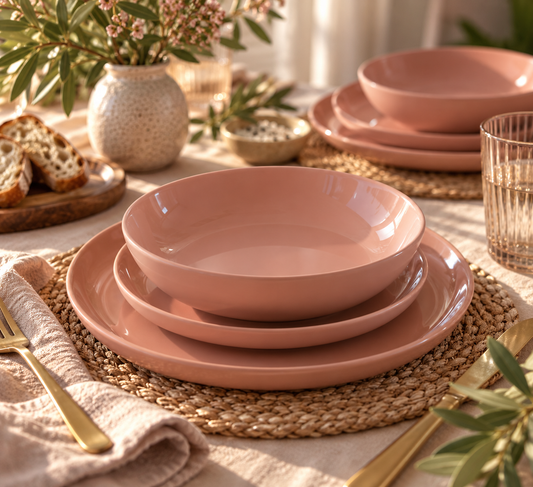 Elements Pink Salmon Dinnerware Set 12 Pieces