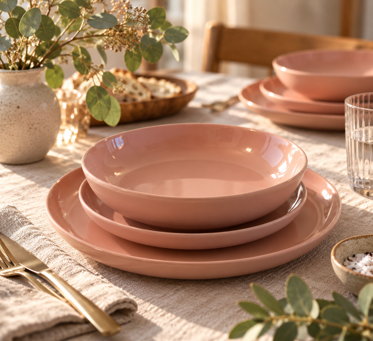 Elements Pink Salmon Dinnerware Set 12 Pieces