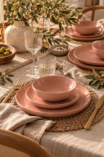 Elements Pink Salmon Dinnerware Set 12 Pieces