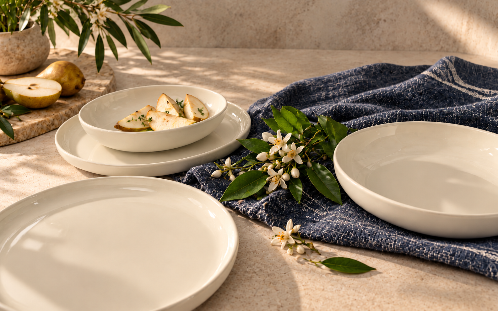 Elements Geschirrset 12-teilig aus Steinzeug – Weiß-Beige – Terrea Home