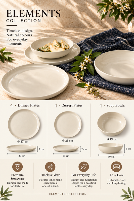 Elements White Beige Dinnerware Set 12 Pieces