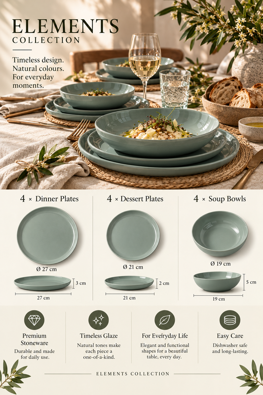 Elements Green Olive Dinnerware Set 12 Pieces