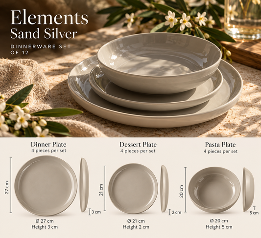 Elements Silver Sand Dinnerware Set 12 Pieces