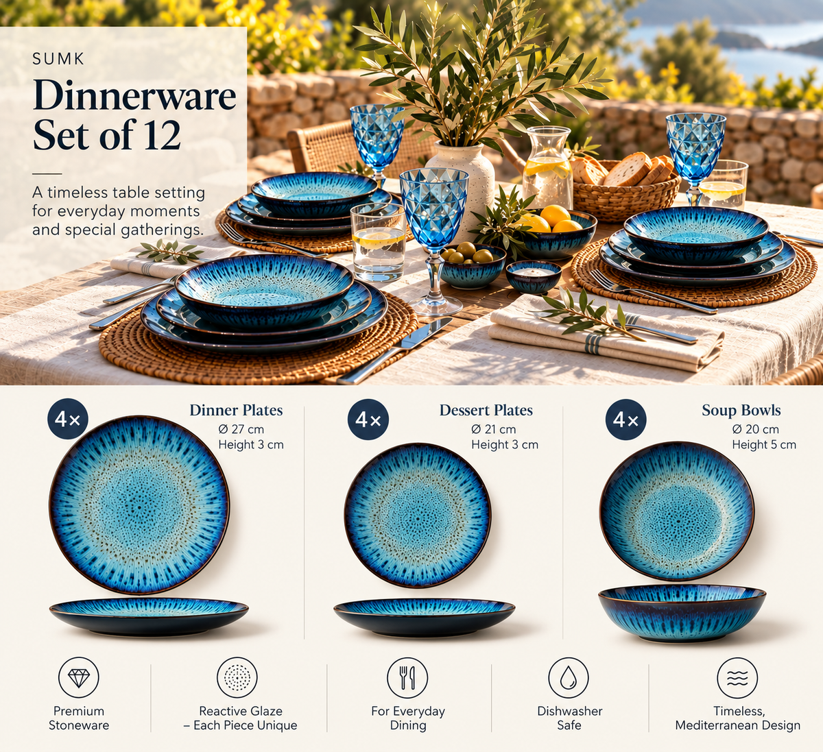 Sumk Dinnerware Set 12 Pieces