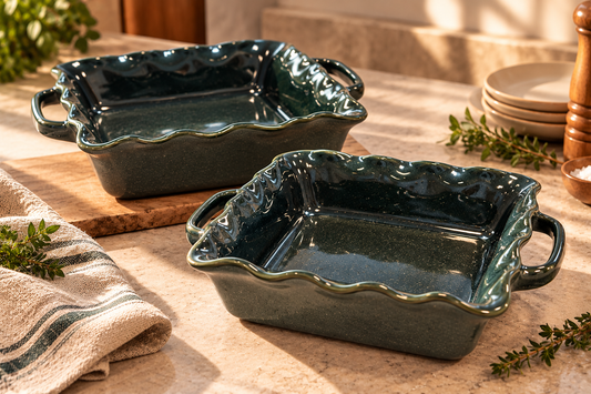 Conjunto de 2 Travessas de Forno Quadradas Mira – Verde Floresta Reativo