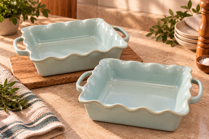 Conjunto de 2 Travessas de Forno Quadradas Mira – Verde-Água Reativo
