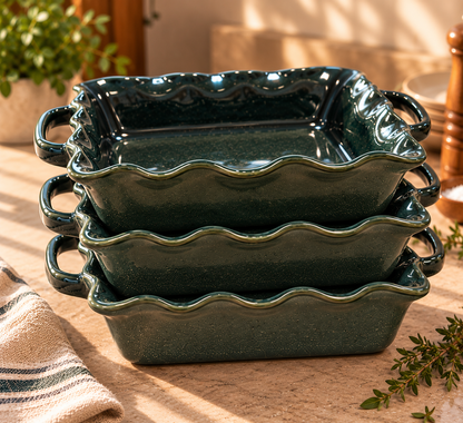 Conjunto de 3 Travessas de Forno Quadradas Mira – Verde Floresta Reativo