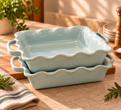 Conjunto de 2 Travessas de Forno Quadradas Mira – Verde-Água Reativo