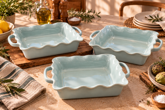 Conjunto de 3 Travessas de Forno Quadradas Mira – Verde-Água Reativo